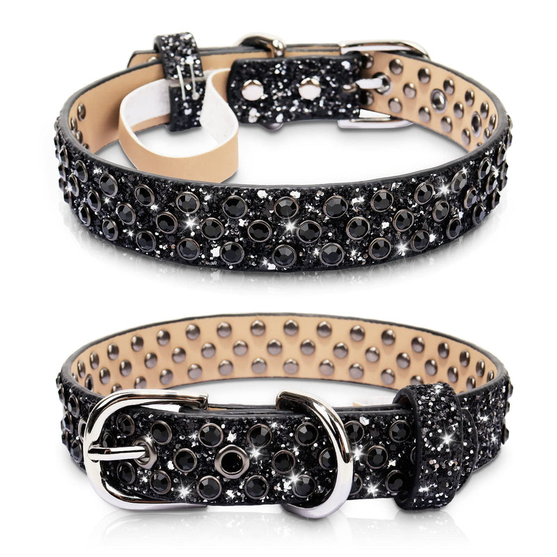 Rhinestone Leather Dog Collar Bling Dog Collars for Small Medium Large Dogs - Soft Microfiber Leather with Adjustable Stylish Sparkly Diamonds Studded Male and Female (1" Wide,Black,L) Black L: Neck 16"-20" - PawsPlanet Australia