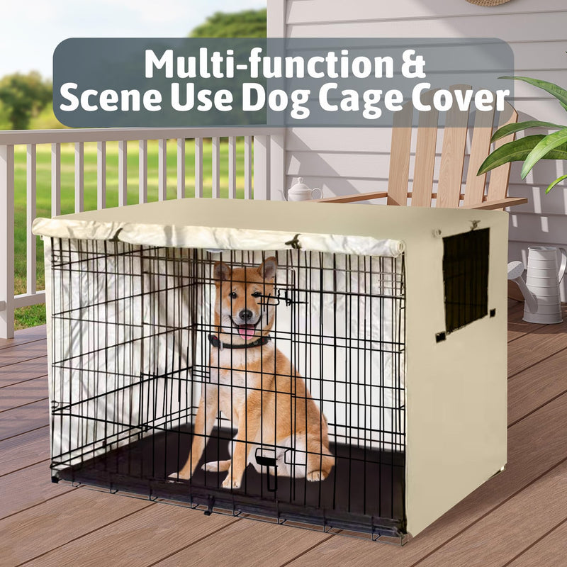 PINVNBY Dog Crate Cover,Crate Covers for Dog Cages, Indoor/Outdoor Breathable Polyester Pet Kennel Cover,Waterproof Durable Lightweight Kennel Cover (42"x27"x29", Beige) 42"x27"x29"