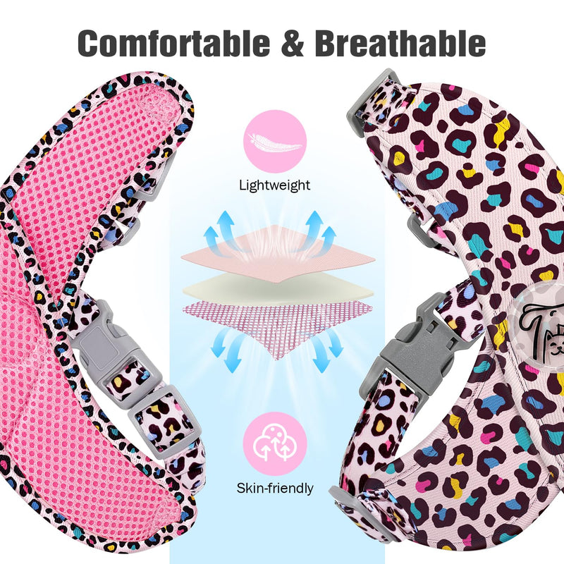 Pawaboo Small Dog Harness and Leash Set, Puppy Harness X-Frame No Pull No Choke, Dog Vest Harnesses Adjustable for Small Medium Sized Dogs,Soft Breathable Pet Harnesses for Walking, XS, Pink Leopard XS(Neck 11.8-15.9" Chest 10.6-12") - PawsPlanet Australia