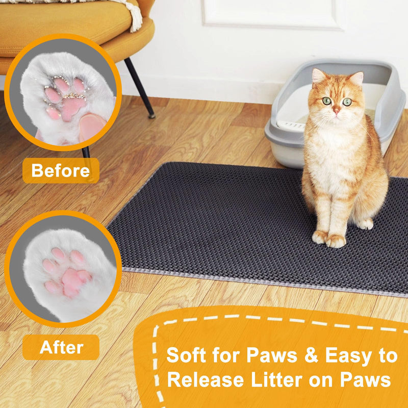Cat Litter Mat Litter Trapping Mats, 25"x16" Cat Litter box Mat for Floor, 2 Layer Honeycomb Pet Litterbox Matt Catcher Rug, Waterproof Urine Proof, Non-Slip, Soft, Clean Easily, Small Gray-S 25x16 inch - PawsPlanet Australia