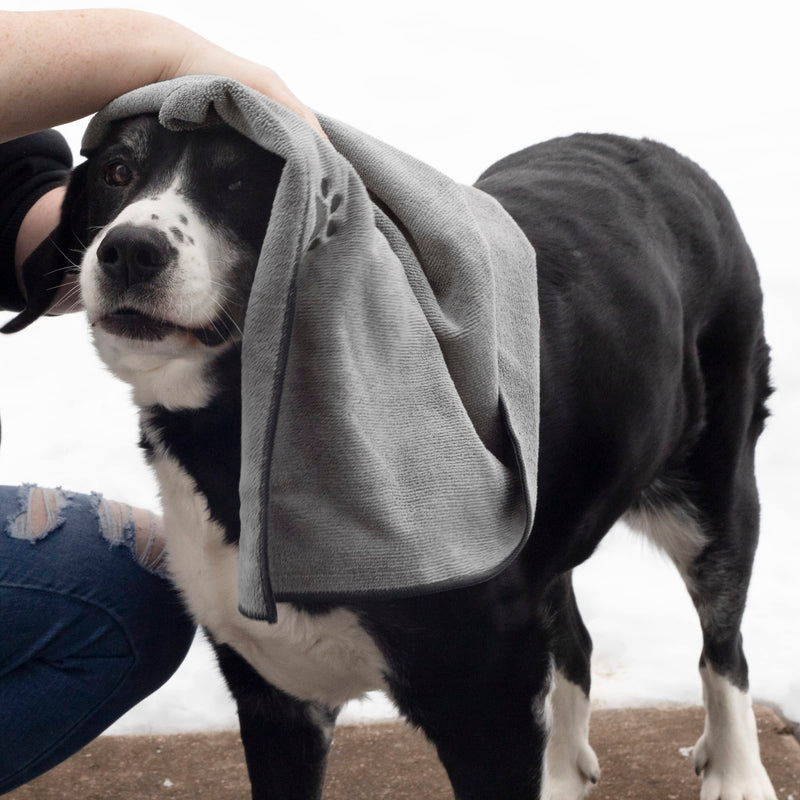 Ritz Premium Embroidered Microfiber Pet Towel (3-Pack), 18" x 28", Highly Absorbent, Fast-Drying, Long-Lasting, Super Soft 80% Polyester and 20% Polyamide Pet Cloth, Grey Paw Spa Grey Small (Pack of 3) - PawsPlanet Australia