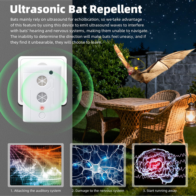 4 Pack Upgraded Bat Repellent Deterrent Devices for Attic, Ultrasonic Bat Repellent for Indoor Use, Plug in Bats Deterrent System Keeps Bats Away from Attics, Farms and Warehouses White 4