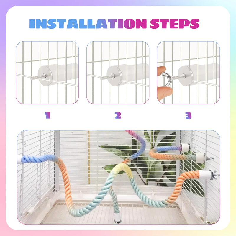 Bird Rope Perch Gradient Bendable 3Pcs Stand Bird Cage Climbing Rope Toys for Cockatiels, Budgies, Lovebirds, Parakeets, Includes a Long, a Short, and a Circular Bird Swing(32'' & 14''& 6.5'') - PawsPlanet Australia