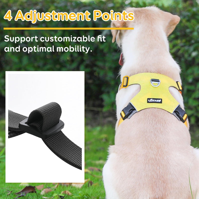 LIOPARD Dog Harness, Easy Walk Pet Harness No Pull with 2 Leash Clips, Reflective Running Soft Padded Adjustable Puppy Vest, Heavy Duty Seatbelt Harness for Car for Small Dogs (Yellow, XL) yellow - PawsPlanet Australia