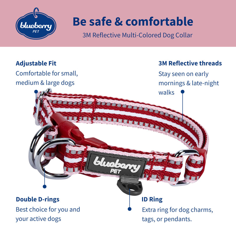 Blueberry Pet Safety Dog Collar with Dual D-Rings | 3M Reflective Multi-Colored Adjustable Collar in Marsala Red and Pink | Soft Nylon Dog Collar for Active Small Dogs - PawsPlanet Australia