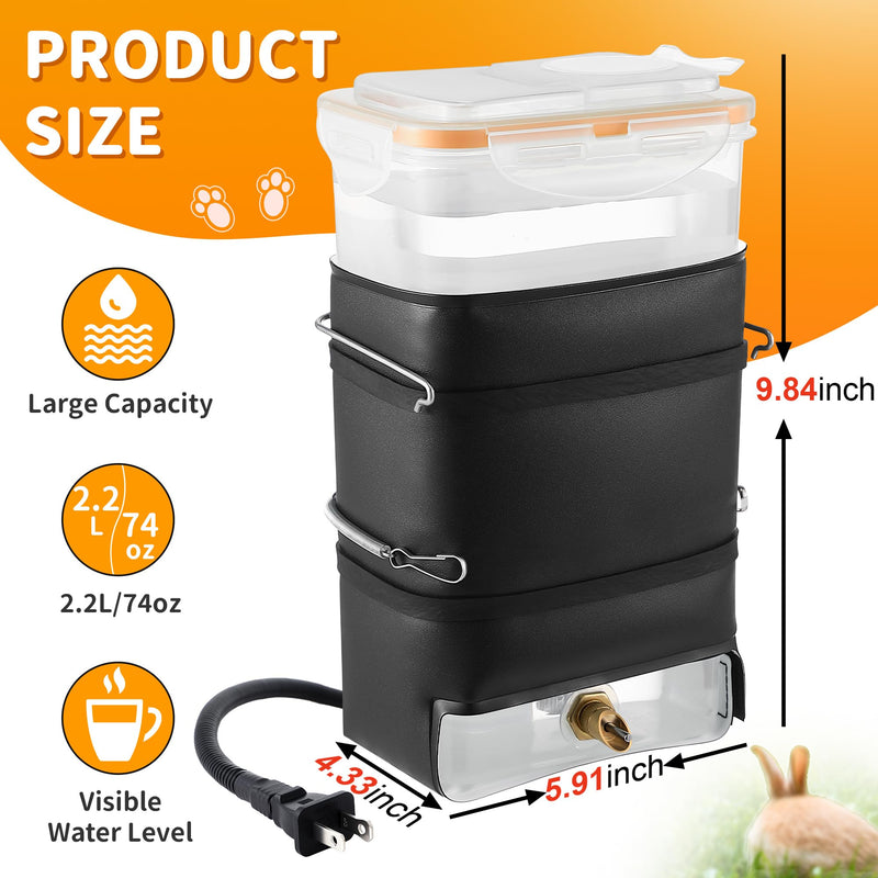 1 Pack 74 oz Heated Rabbit Water Bottle, Large Rabbit Water Dispenser No Drip, Bunny Water Bottle, Heated Small Animal Drinker for Pets, Rabbits, Guinea Pigs, Hamster, Ferrets, Birds, Mouse, Rats 1 - PawsPlanet Australia