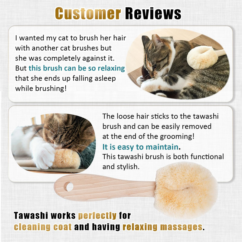 Cat Grooming Massage Tawashi Brush with Wood Handle Less Static Natural Sisal fiber Made in Japan (Type-B) Type-B - PawsPlanet Australia