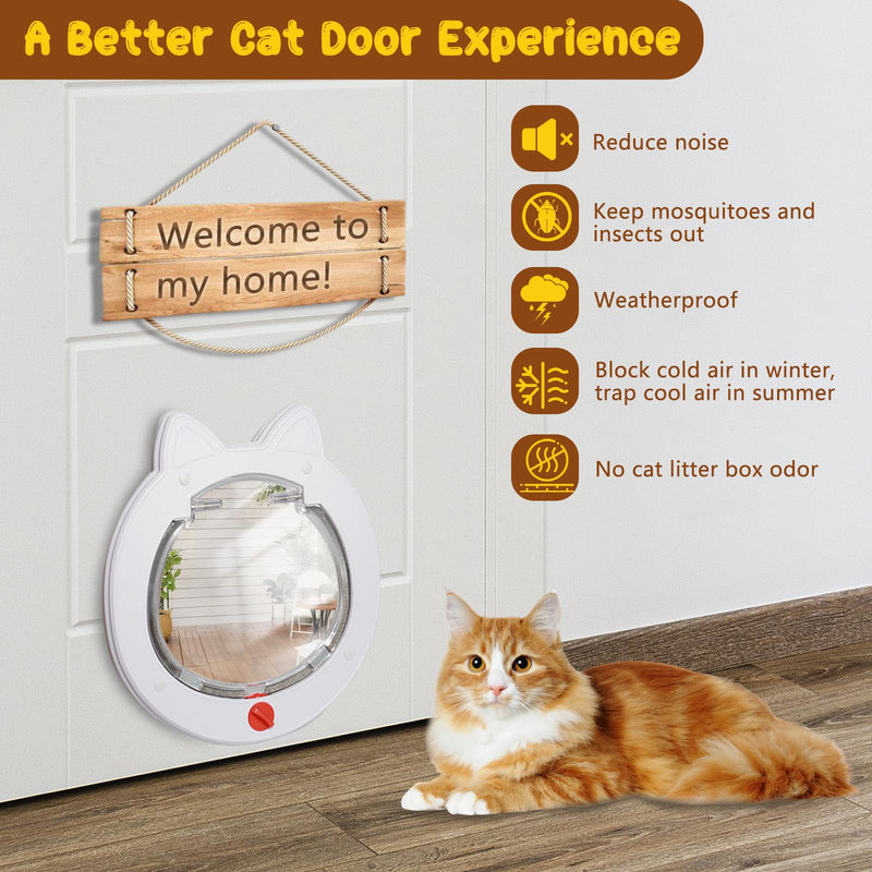Cat Door with 4 Way Lock, Cats Doors for Interior Exterior Gate, Weatherproof Magnetic Pet Door for Cats and Small Dogs, Cat Flap Doors, Easy to Install, 7.5" x 7.5" Inner Frame (White) - PawsPlanet Australia
