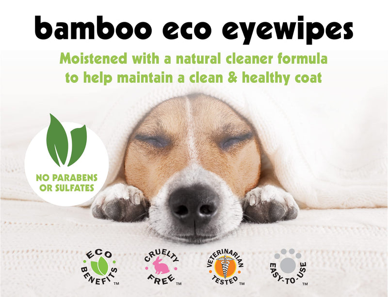 Petkin Bamboo Pet Eye Wipes, 80 Moist Wipes - Soft Bamboo Cloth Pet Eye Cleaning Wipes Remove Dirt, Discharge, & Tear Stains - Safe & Easy to Use Pet Wipes for Dogs, Cats, Puppies & Kittens