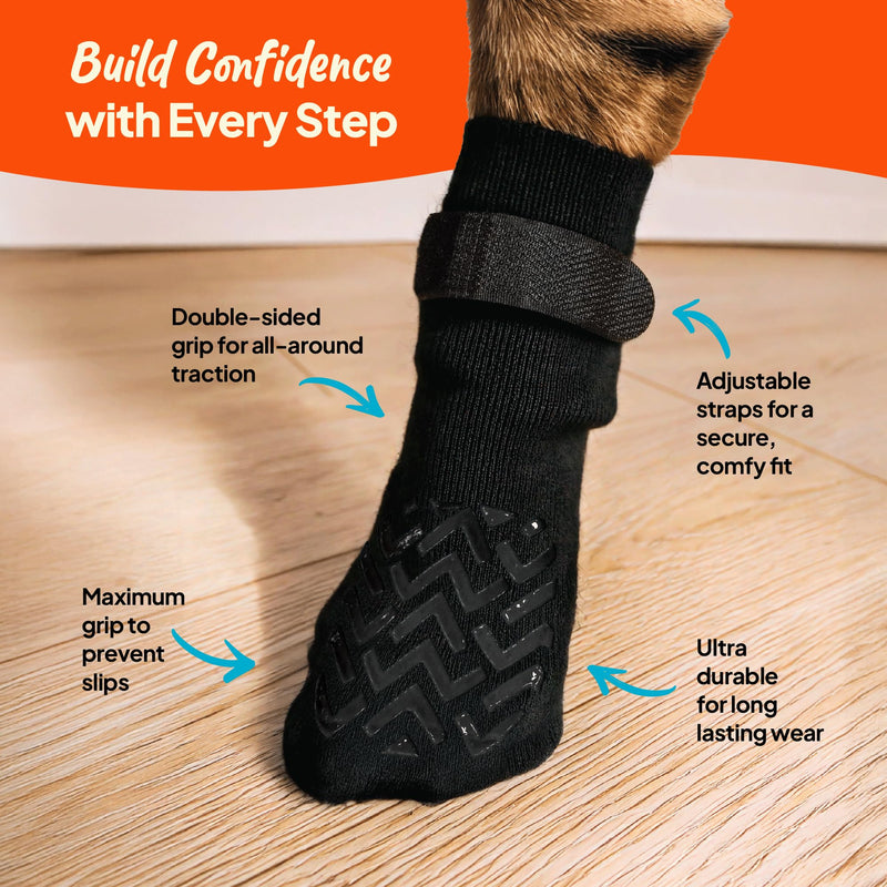 Anti-Slip Socks for Dogs - Breathable & Washable Non Slip Grippy Socks, Rubberized Paw & Adjustable Strap, Secure Fit to Prevent Slipping, Paw Protection for Senior Dogs, 4 Pack (Size M)