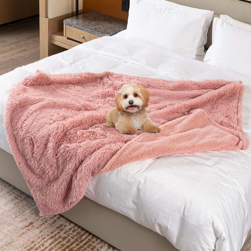 Pink Calming Dog Blanket Waterproof Pet Blankets Fluffy Long Faux Fur Cat Throw Blankets for Couch Furniture Protector Love Bed Cover Washable(Pink,M) Pink M-57*40in(145*100cm) - PawsPlanet Australia