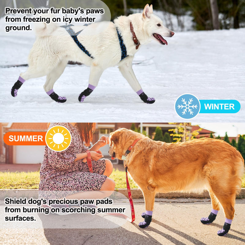 BEAUTYZOO Dog Socks to Prevent Licking for Hardwood Floors -Dog Boots Shoes for Small Medium Large Dogs -Double Side Grips Traction Control Anti Slip Socks for Puppy Doggie Senior Dog, Paw Protector L Black & Purple - PawsPlanet Australia