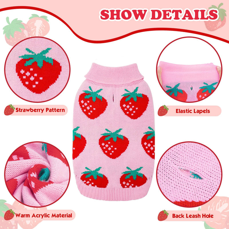 SCIROKKO Dog Sweaters for Small Dogs - Cute Girl Dog Clothes Knitwear Warm Puppy Winter Sweater, Pink Strawberry S/M (Chest 20", Back 16") - PawsPlanet Australia