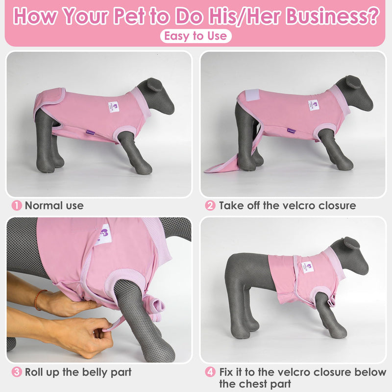 cyeollo 2pack Surgery Recovery Suit for Dogs Cats Soft Breathable Female Male Pet Bodysuit After Surgery for Spay, Neuter, Surgical Recovery Onesie Shirt for Small Medium Large Dogs, Pink & Purple, S Small (Back: 12"-15") 1# Pink & Purple (2Pack) - PawsPlanet Australia