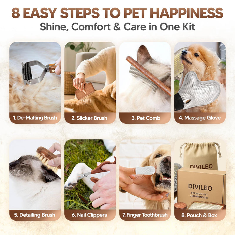 Premium Waterproof Wooden Pet Grooming Kit – Professional Deshedding, Dematting & Nail Trimming Set for Dogs, Cats & Small Pets – 10-Piece Gift Box with Canvas Pouch - PawsPlanet Australia