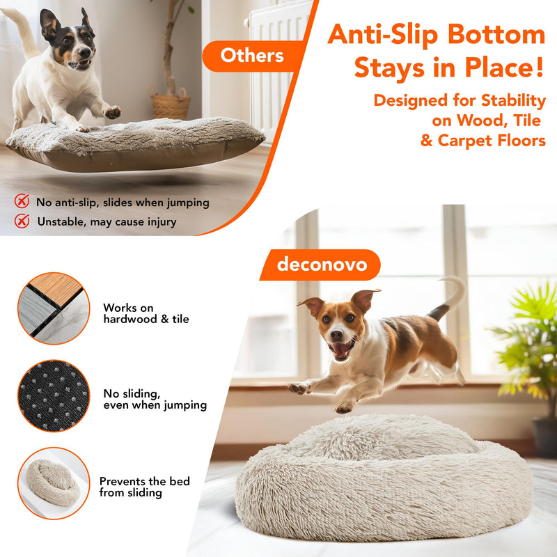 Deconovo Calming Donut Dog Bed, Washable Plush Round Pet Bed for Small Dogs & Cats with Raised Rim, Non-Slip Base and Soft Faux Fur—Lightweight, Easy-Care Design Camel 21" L x 21" W x 8" Th 21"L x 21"W x 8"Th - PawsPlanet Australia