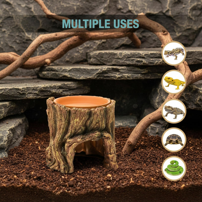 Reptile Hide Cave Resin, 2 in 1 Reptile Hideout Cave and Food Tray, Reptile Shelter with Detachable Food Bowl, Leopard Gecko Keeper Habitat Help Shedding for Amphibian, Snake, Lizard, Turtle - PawsPlanet Australia