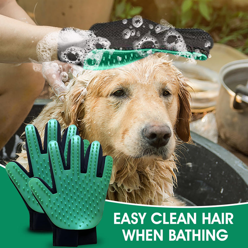 Upgrade Pet Grooming Gloves, Grooming Gloves for Dogs, Cats, Rabbits & Horses with Long and Short Hair, Efficient Pets Hair Remover Mittens - 1 Pair (Green) Green - PawsPlanet Australia