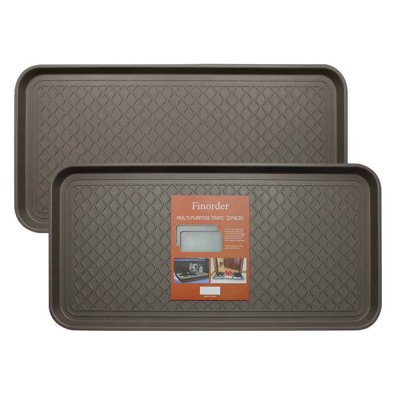 Finorder Multi-Purpose Utility Boot Trays with Striped, Set of 2 Grey Duty Shoe Trays for All Weather, Plastic Pet Feeding Mat, Use for Indoor and Outdoor, 30" x 15" x 1.2" 30" x 15"(Gray) - PawsPlanet Australia