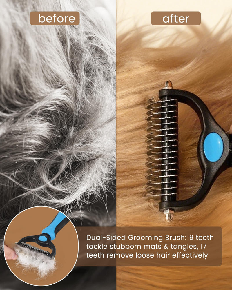 Dog Clippers for Grooming Thick Hair with Undercoat Rake, Low Noise Cordless Dog Grooming Kit with 2 Replacement Blade, Rechargeable Cat Shaver Timmer for Pets Glossy black - PawsPlanet Australia