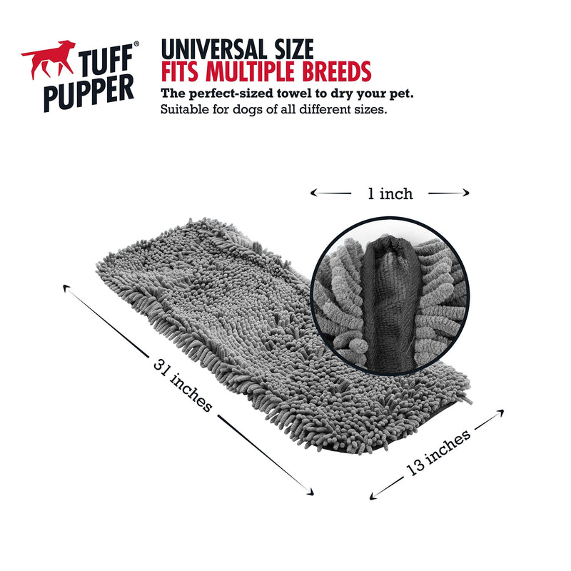 Tuff Pupper Quick Dry Towel for Dogs | Ultra Absorbent Microfiber Shammy | Extra Large 35x15 Size Dog Bath Towel | Comfortable Hand Pockets | Indoor Outdoor Use | Durable Material | Machine Washable Cool Grey - PawsPlanet Australia
