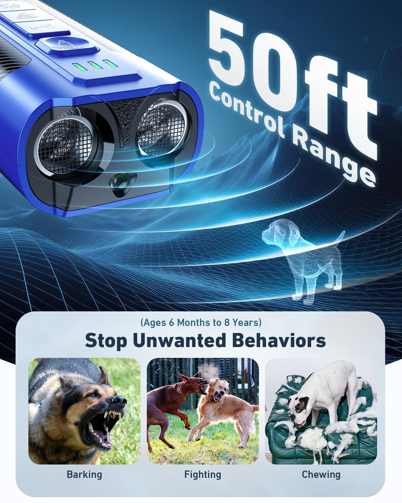 Dog Bark Deterrent Devices-Ultrasonic Anti Barking Device for Dogs with 50ft Range, Rechargeable No Barking Device for Own or Neighbor's Dogs, Portable Safe for Dogs/Humans | Indoor/Outdoor Use-Blue Blue - PawsPlanet Australia