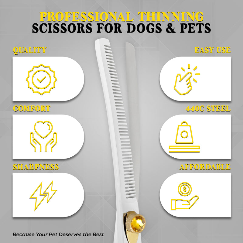 7.5” Curved Thinning Shears for Dogs and Cats – 34 Tooth Professional Pet Grooming Scissors – Smooth, Quiet Blending Shears for Face, Ears, Chest and Legs, Ergonomic Design for Home and Pro Use Polish Curved Thinning Scissors - PawsPlanet Australia