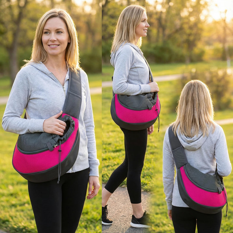 Pet Dog Sling Carrier, Breathable Mesh Adjustable Puppy Sling Carrier Hand Free for Small Dog Cat, M, Rose 13.0"L x 9.1"W x 2.0"H - PawsPlanet Australia