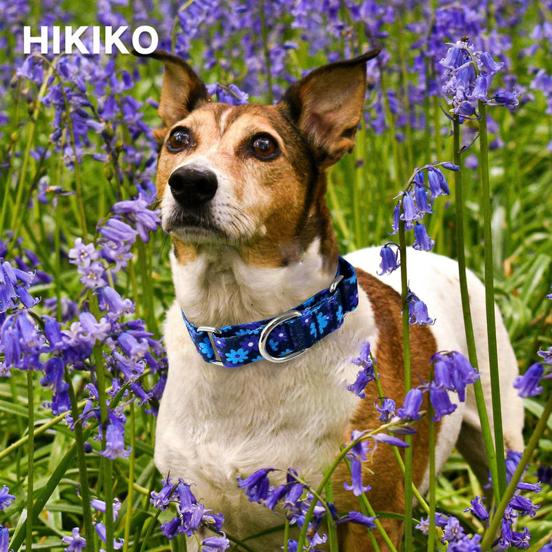 Hikiko Martingale Collar for Dogs with No Buckle Floral Dog Collars Soft Nylon No Slip Dog Collar for Medium Dog,Navy Blue Flower,M Navy Blue Flower - PawsPlanet Australia