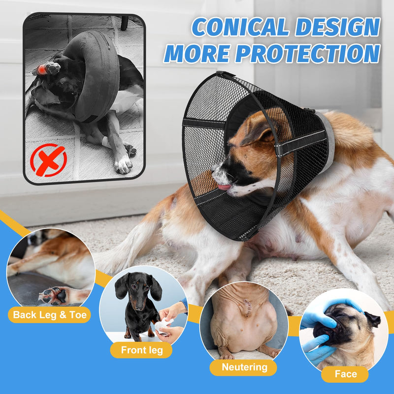 Dog Cone Collar After Surgery to Stop Licking: Soft Grid Recovery Collar with Detachable Pad, Elizabeth Cone Alternative for Large Medium, Small Dogs, Normal Eating and Drinking,XS Matte Black XS(Depth: 6.1in, Girth: 9.8-11.6in)