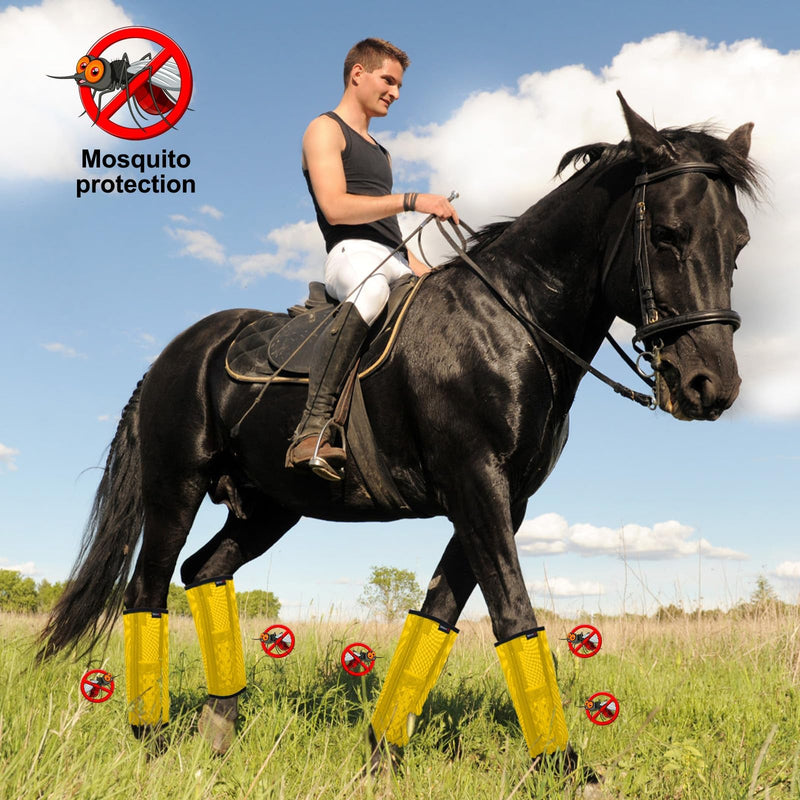 Horse Fly Boots, Breathable Mesh Protection Set of 4, Comfortable Pony Leggings, Breathable Mesh Design, Equines Supplies for Reduce Stomping, Hoof Damage & Leg Fatigue (Yellow, Medium) Yellow Medium (For 13.5-14.5 hands small horse) - PawsPlanet Australia