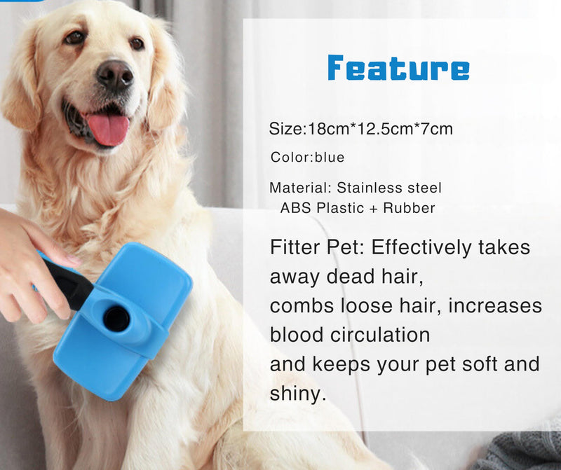 3-in 1 Dog & Cat Grooming Supplies- Self-cleaning Slicker Brush, Deshedding Rake Comb, And Finger Toothbrush For Dogs & Cats | Perfect For Pet Grooming Kit, Dematting And Dental Tool (blue) blue - PawsPlanet Australia
