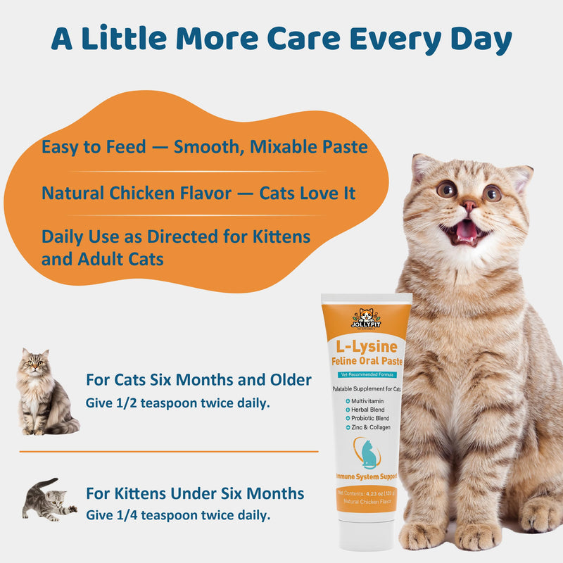 L-Lysine for Cats Oral Paste – Immune & Respiratory Support for Felines – with Collagen, Zinc, Multivitamins & Probiotics – Natural Chicken Flavor, 4.23 oz (120g) (1)