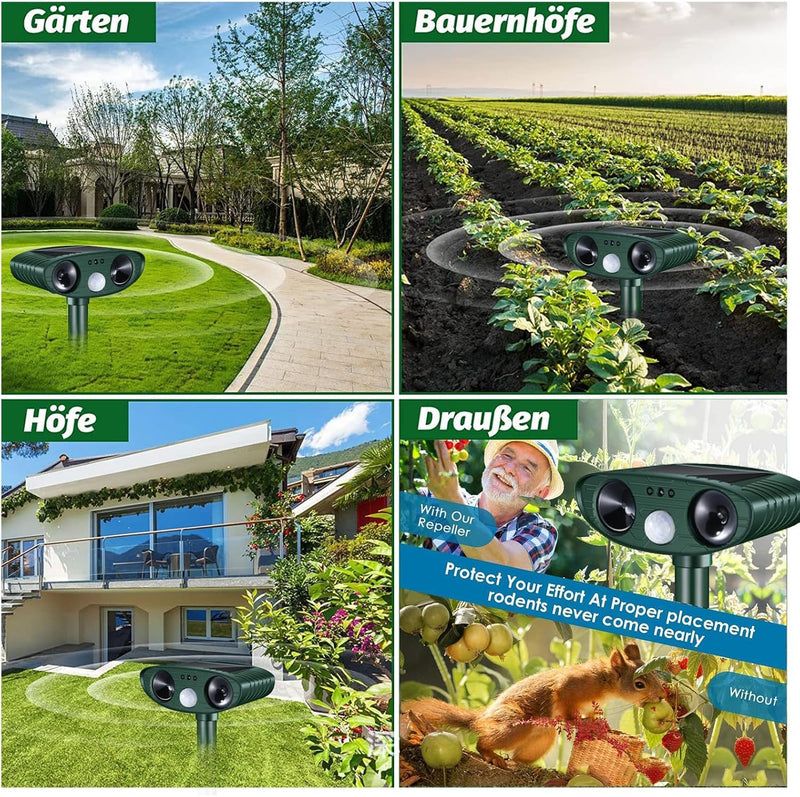 Ultrasonic Cat Deterrent,Solar Powered Deterrent with Motion Sensor and Flashing Lights Outdoor Solar Farm Garden Yard Device,Dogs,Cats,Birds