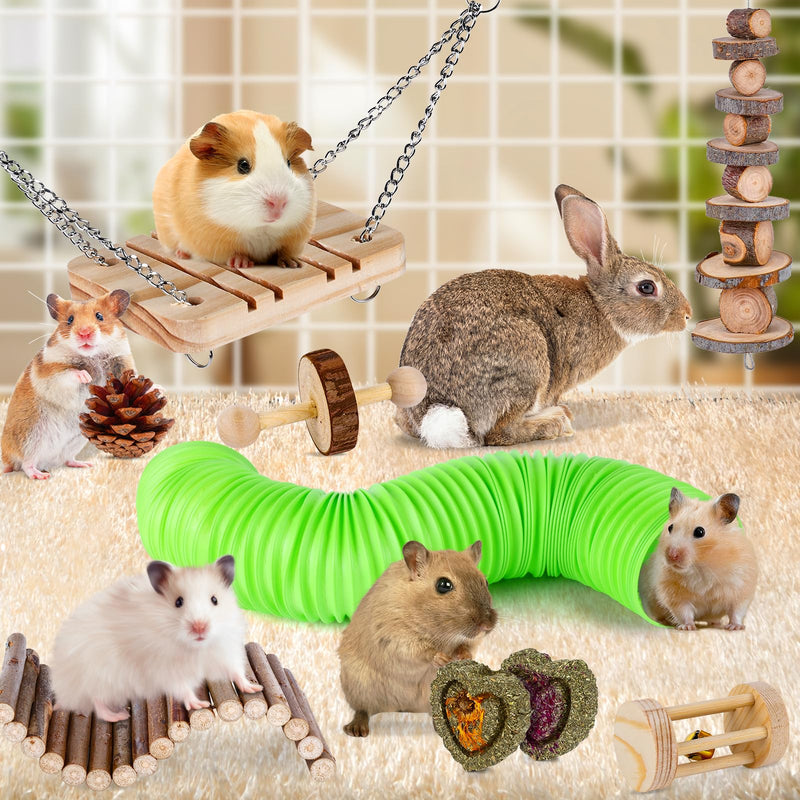 Hamster Toys Set, Guinea Pig Toys Small Animal Chewing Toy and Rat Cage Accessories, Chinchillas, Gerbils, Rats, Rabbit Rodents Teeth Care, Apple Wood Timothy Hay Mouse Toy Swing Seesaw Bridge Styles-4