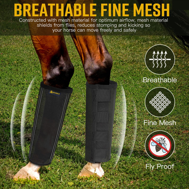 Fly Boots for Horses Set of 4,Extra Tough Mesh Horse Fly Boots with 2 Built-in Metal Supports,Breathable Fly Leggings for Horses with Fleece Trimming and Reflective Webbing (Black, Large) Black - PawsPlanet Australia