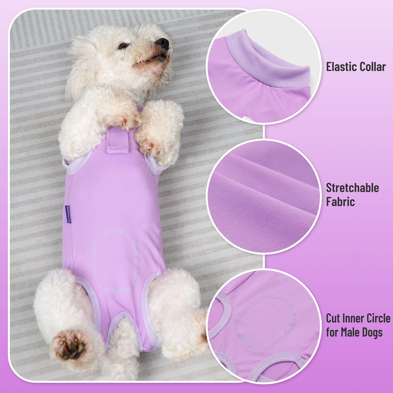 cyeollo 2pack Surgery Recovery Suit for Dogs Cats Soft Breathable Female Male Pet Bodysuit After Surgery for Spay, Neuter, Surgical Recovery Onesie Shirt for Small Medium Large Dogs, Pink & Purple, S Small (Back: 12"-15") 1# Pink & Purple (2Pack) - PawsPlanet Australia