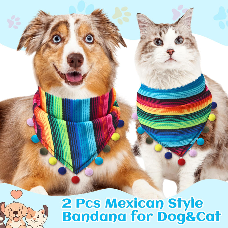 2 Pcs Mexican Dog Bandana Multicolor Cinco De Mayo Fiesta Dog Scarf Summer Mexican Dog Triangle Bib Adjustable Pet Neckerchief with Pom Poms for Small Medium Dogs Cats Pets - PawsPlanet Australia