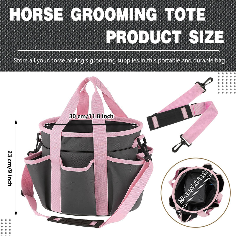 Abbylike Grooming Tote Bag for Horses Organize Tack Tools Equestrian Grooming Kit Care Portable with Multiple Pockets with 7 Pockets for Supplies(Stylish,10.63 x 10.63 x 9.45 Inches,Grey and Pink) Grey and Pink 10.63 x 10.63 x 9.45 Inch Stylish - PawsPlanet Australia