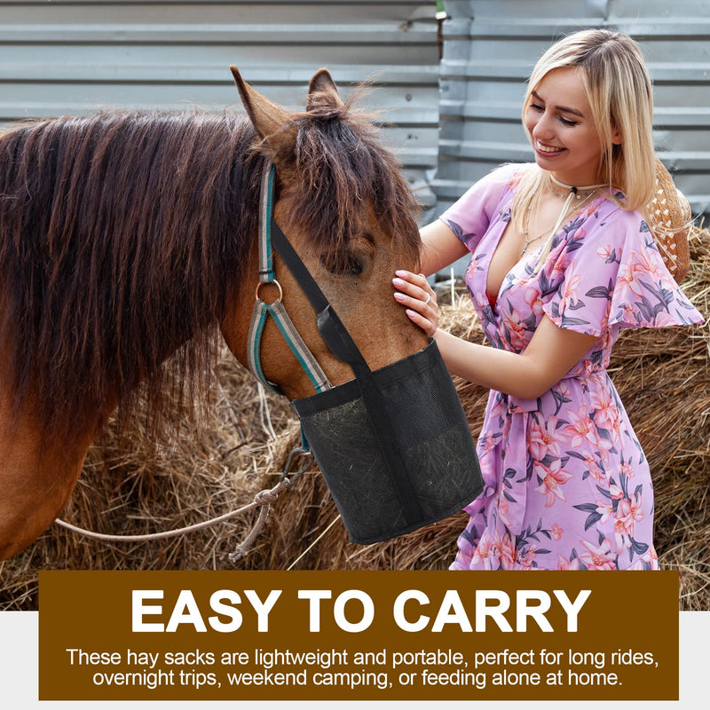 Sumind 2 Pcs Feed Horses Bag for Grain Hay Bags Heavy Duty Mesh Horse Feeder with Adjustable Strap Comfort Neck Pad Nose Pad and Waterproof Bottom Muzzle(Black) Black - PawsPlanet Australia