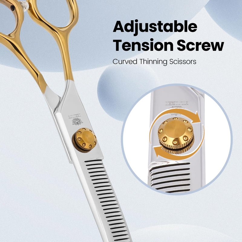 Curved Thinning Shears for Dog Grooming Scissors 7.5 inch VG10 Professional Pet Grooming Blender Scissors Curved Dog Grooming Shears for Medium and Large Curved Thinning - PawsPlanet Australia