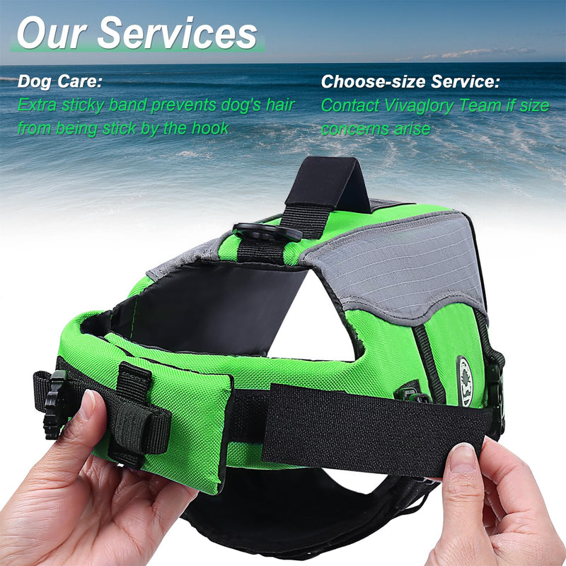 VIVAGLORY Front Float Dog Life Vest, Dog Life Jacket for Swimming & Boating, Swimming Vest with Chin Float & Handle, Ripstop & Buoyancy for Puppy Doggy, M, Bright Green M: 21-25 inch (Ribcage Girth) - PawsPlanet Australia