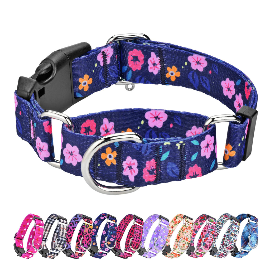 Martingale Collar for Dogs, Adjustable Soft Nylon Dog Collars with Special Design Cute Patterns for Small Medium Large Dog Blue Flower