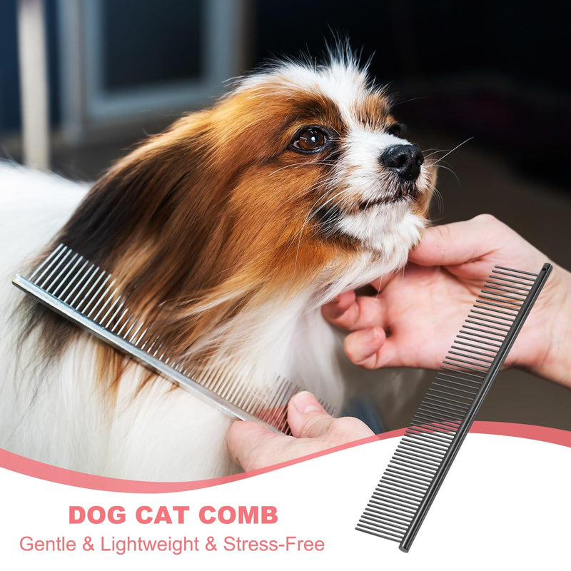 Dog Cat Comb, Pet Combs Stainless Steel Teeth with Rounded Ends for Knots Mats Loose Hair Removal, 6.5/7.5IN (Black Plated, 2 Pack), Grooming Tool Intended for Long Curly Hair Pet Black Plated 6.5/7.5 IN