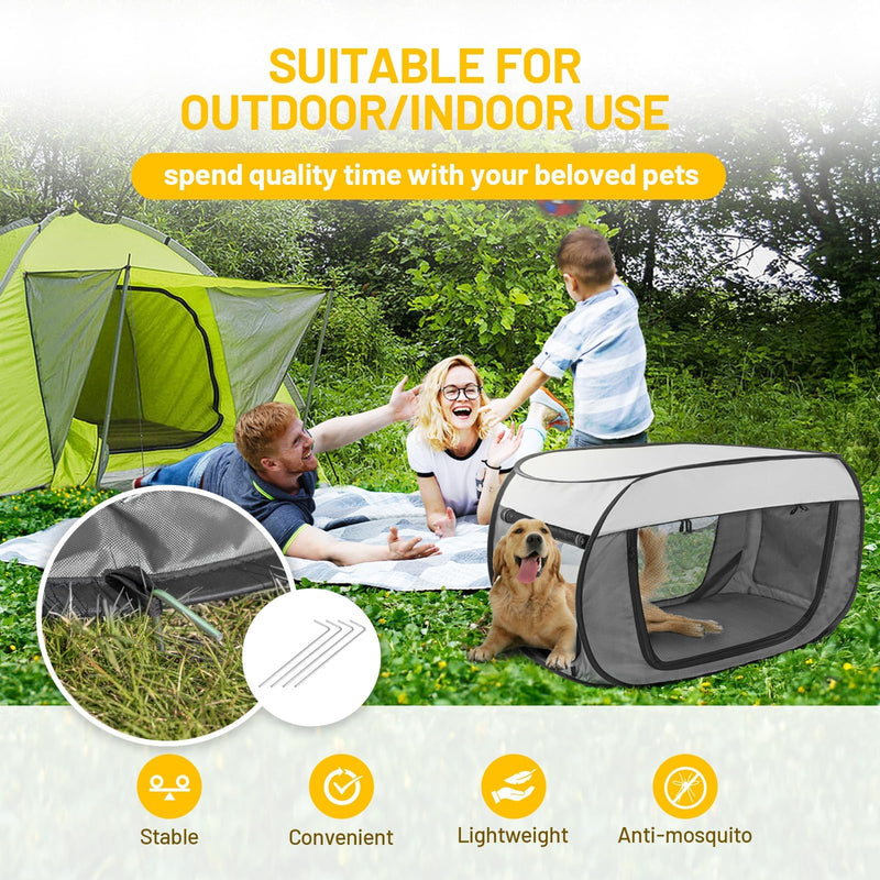 Cat Dog Playpen, Puppy Kitten Pet Playpen Indoor/Outdoor,Portable Soft Pop Up Dog Kennel Crate with Zipper Cover Door/Carrying Case M Grey - PawsPlanet Australia