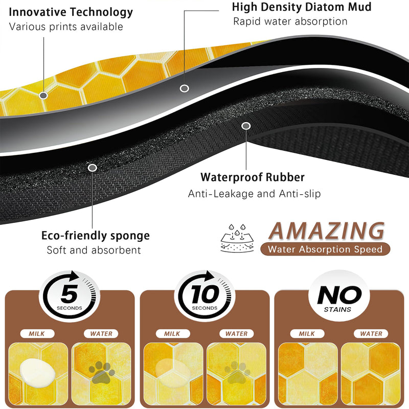 Honeycomb Bee Geometric Dog Food Mat for Floors,Absorbent Quick-Dry Pet Feeding Mat,Cat Dog Bowl Mats for Food and Water,Non-Slip Pet Accessories Supplies 12"x20" 12"×20" Honeycomb Bee Geometric - PawsPlanet Australia
