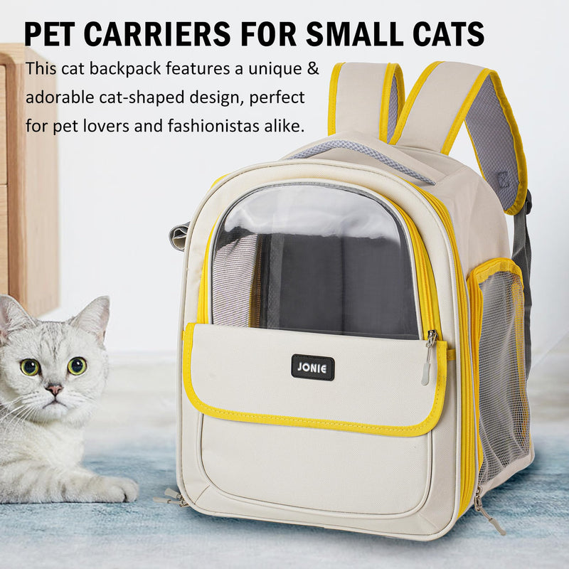 Cat Backpack Carrier for Large Cats up to 15lbs Pet Travel Backpack with Transparent Window Mesh Ventilated Portable Dog Cat Bag for Outdoor Hiking Mochila para Gatos transportadora mascota (Yellow) Yellow - PawsPlanet Australia