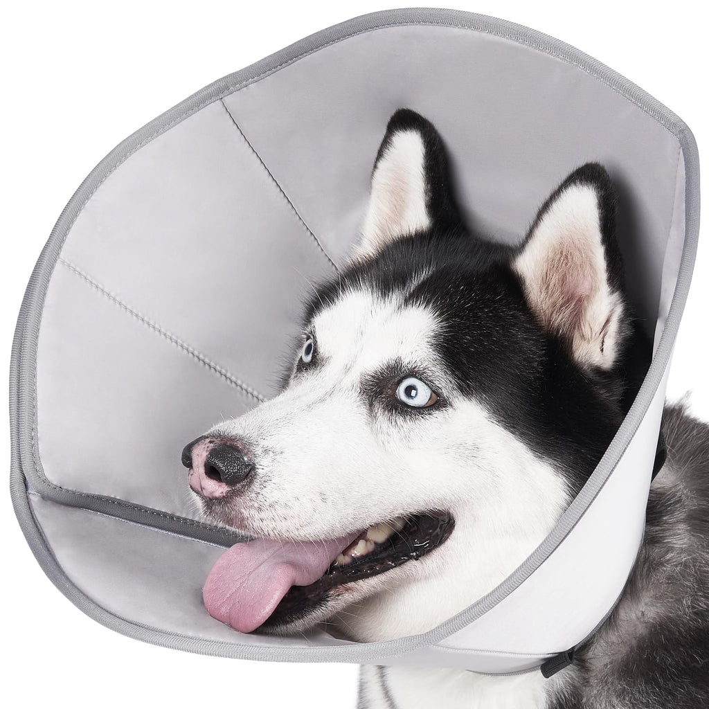 BARKLESS Dog Cone Collar, Soft Cone for Dogs After Surgery to Stop Licking, Alternative to Cone of Shame for Large Dogs, Adjustable Elizabethan Collar for Neutering and Wound Care Grey XL