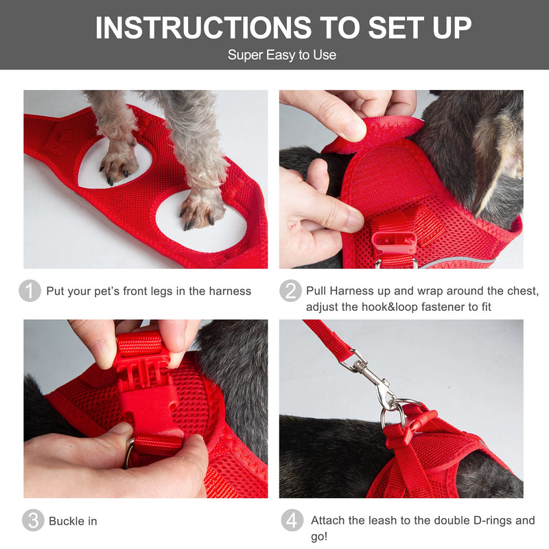 Fida Comfy Dog Harness with Leash, Soft Puppy Vest Escape Proof, Breathable Lightweight Soft Mesh, Adjustable Reflective Step-in Harness for Small & Medium Pet Walking (M, Red) - PawsPlanet Australia