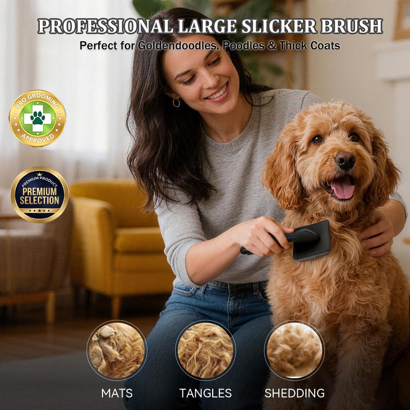 Large Slicker Brush for Dogs, 4-in-1 Beech Wood Long Pin Dog Brush Grooming Kit for Pets, Professional Deshedding Brush Set for Doodles,Goldendoodles & Thick Coats, Black - PawsPlanet Australia
